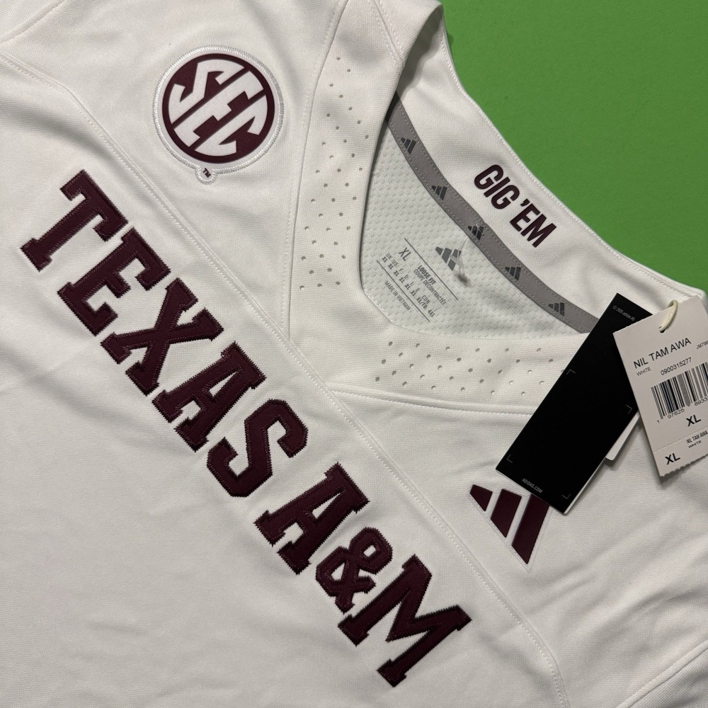 New Adidas Football Jersey Men Texas A&M Aggies White Blank JM7960 SEC NCAA XL